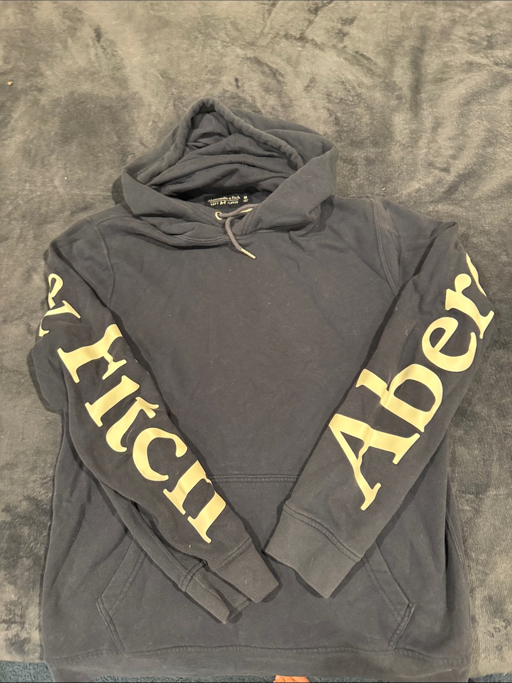 Abercrombie & Fitch Black Hoodie with Cream Sleeve Lettering